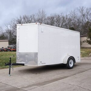 6' X 12' White Enclosed V-Nose Trailer with Diamond Plate Floor Storage