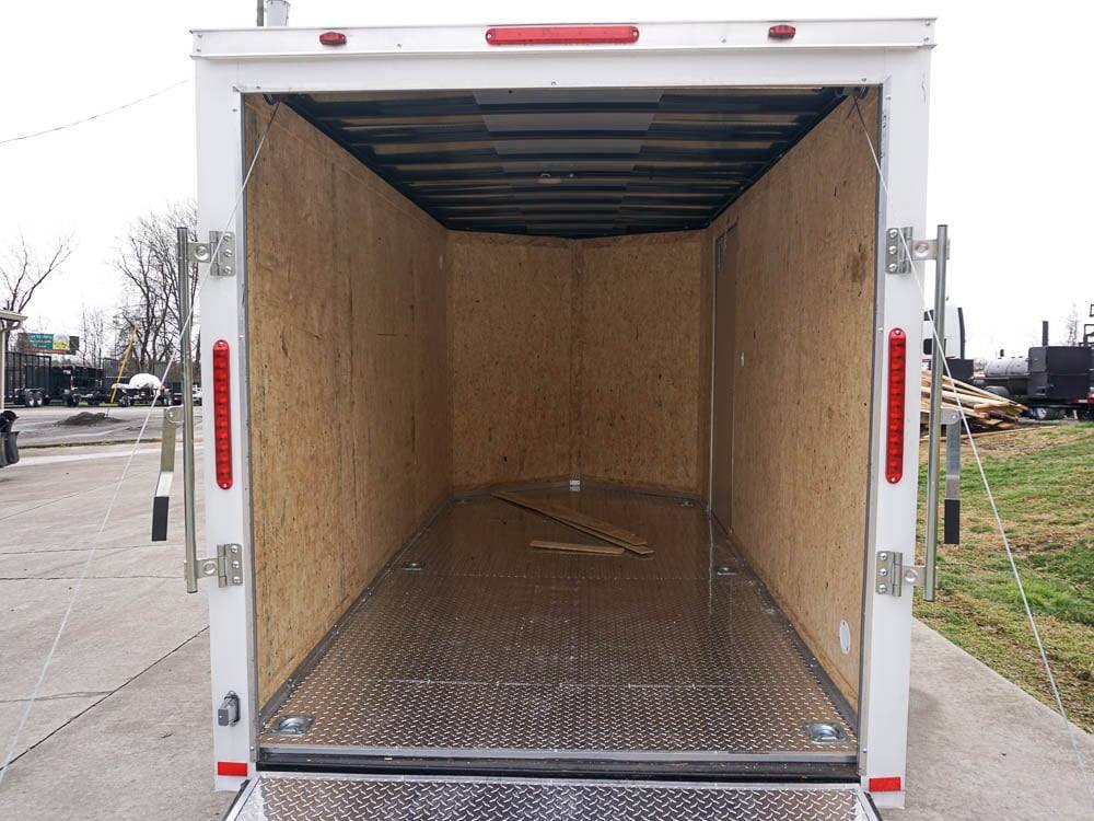 6' X 12' White Enclosed V-Nose Trailer with Diamond Plate Floor Storage - Image 3