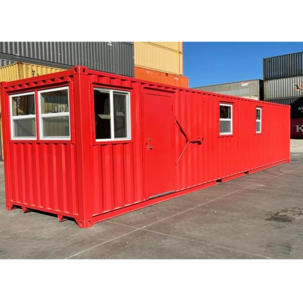 40FT Modified Shipping Container Office – 800 Sq Ft, Red, w/ Bathroom & Storage - Image 2
