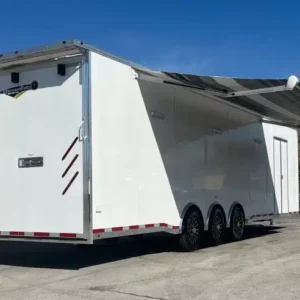 Enclosed Car Trailer 2025 34ft. w/Large Corner Bathroom, Electric Awning, Aluminum Wheels, & More! 0178
