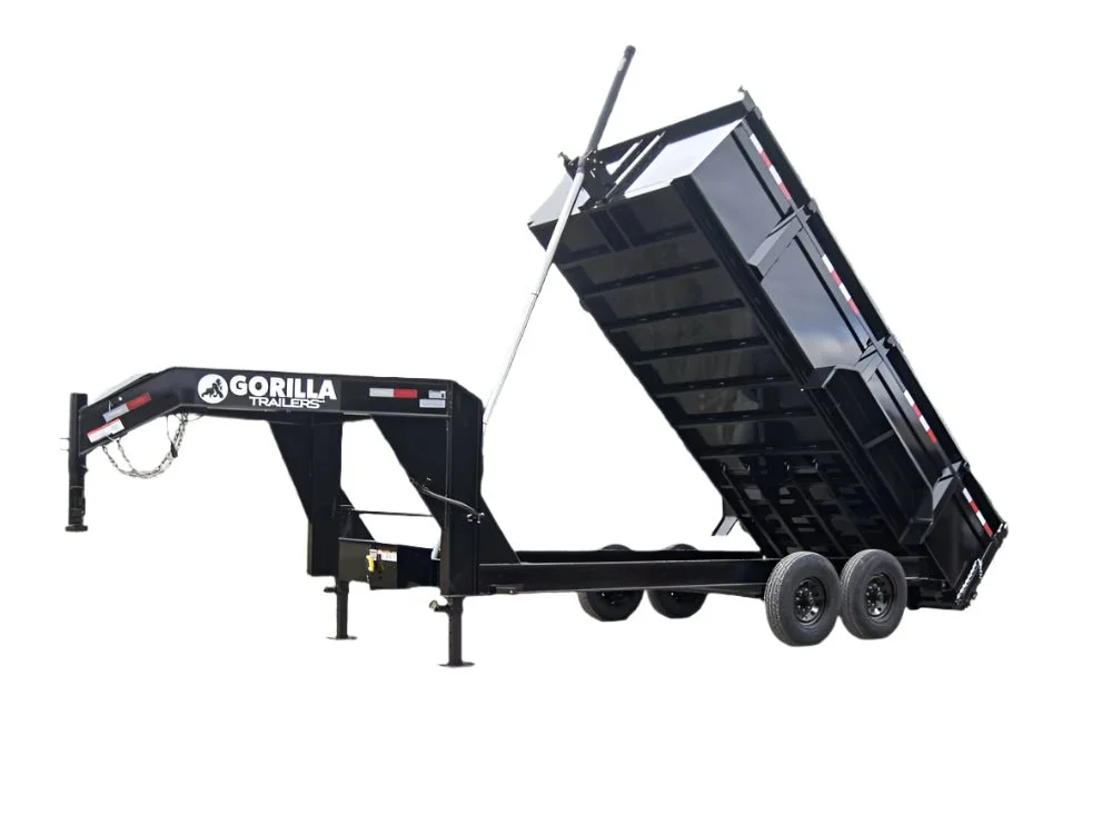 7×16 Gorilla Telescopic Gooseneck IBeam Dump Trailer 3ft Sides (2) 7K Axles